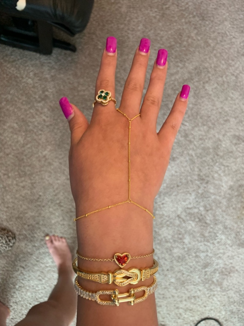 14k Gold plated Hand Chain Bracelet - Picture 2 of 2